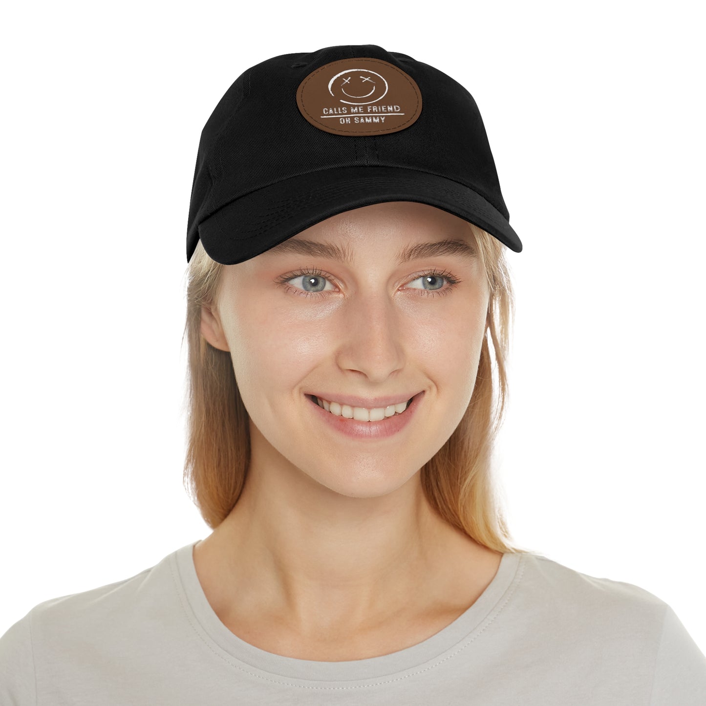 Oh Sammy CALLS ME FRIEND smiley Face Dad Hat w/ Leather Patch (Round)