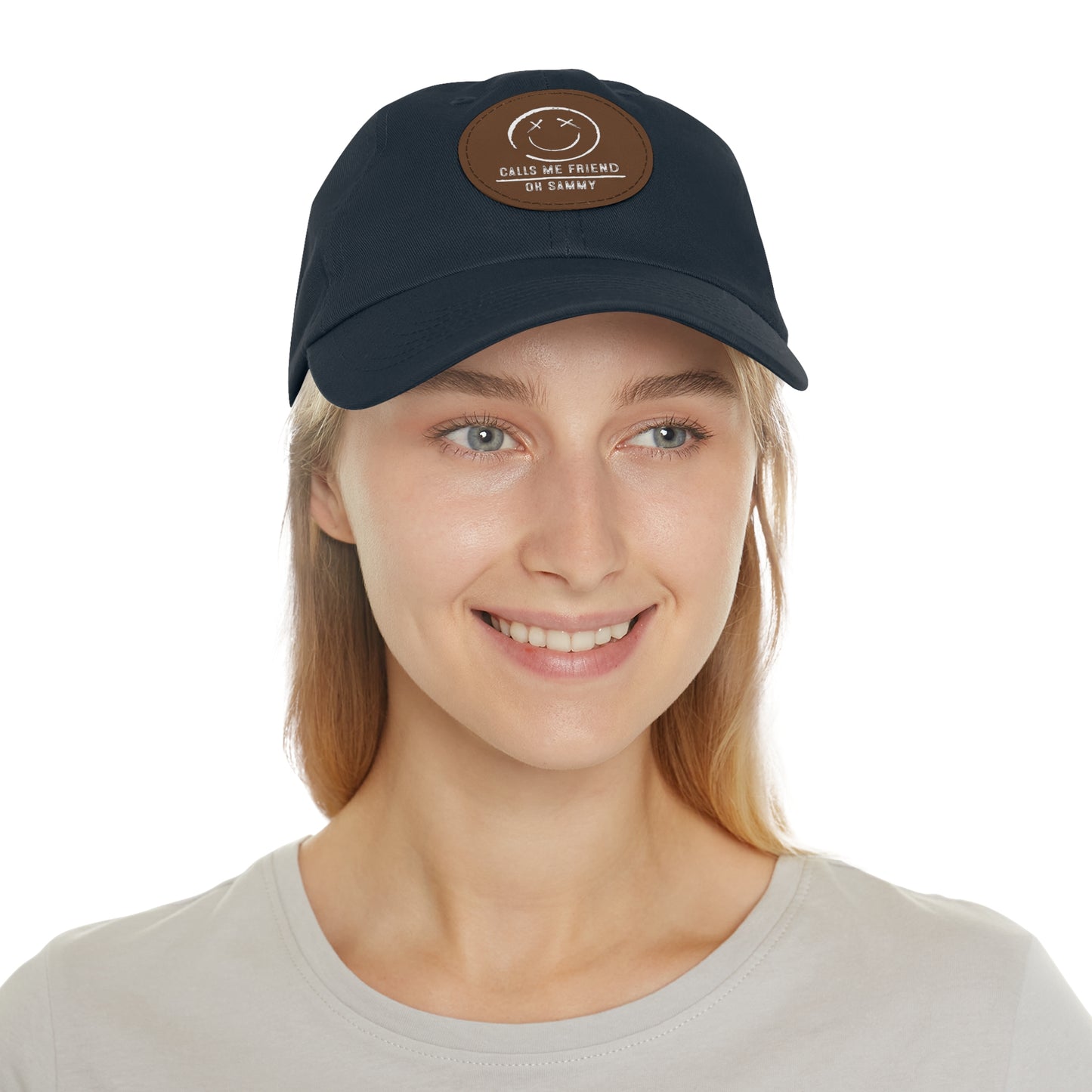 Oh Sammy CALLS ME FRIEND smiley Face Dad Hat w/ Leather Patch (Round)