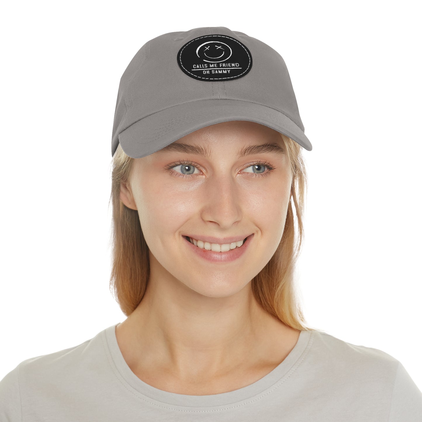 Oh Sammy CALLS ME FRIEND smiley Face Dad Hat w/ Leather Patch (Round)