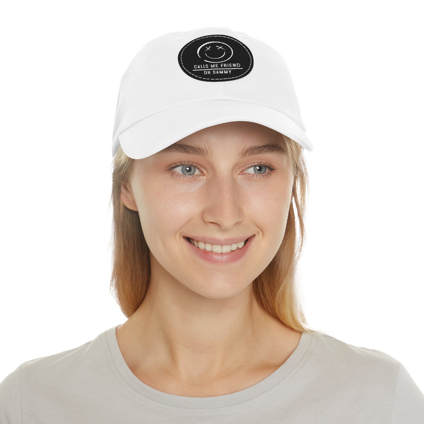 Oh Sammy CALLS ME FRIEND smiley Face Dad Hat w/ Leather Patch (Round)