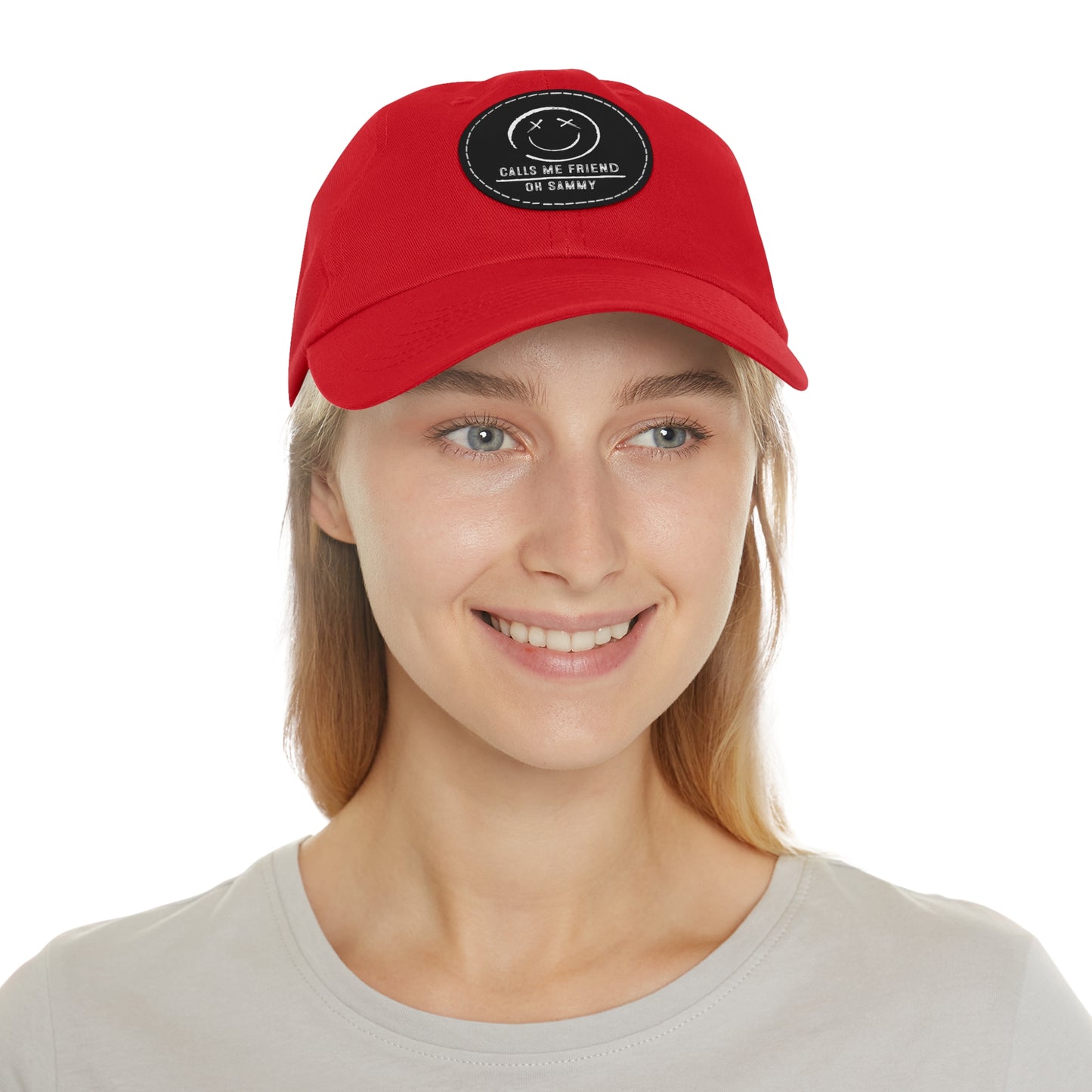 Oh Sammy CALLS ME FRIEND smiley Face Dad Hat w/ Leather Patch (Round)